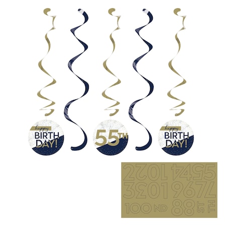 Navy And Gold Birthday Dizzy Danglers, 39, 30PK